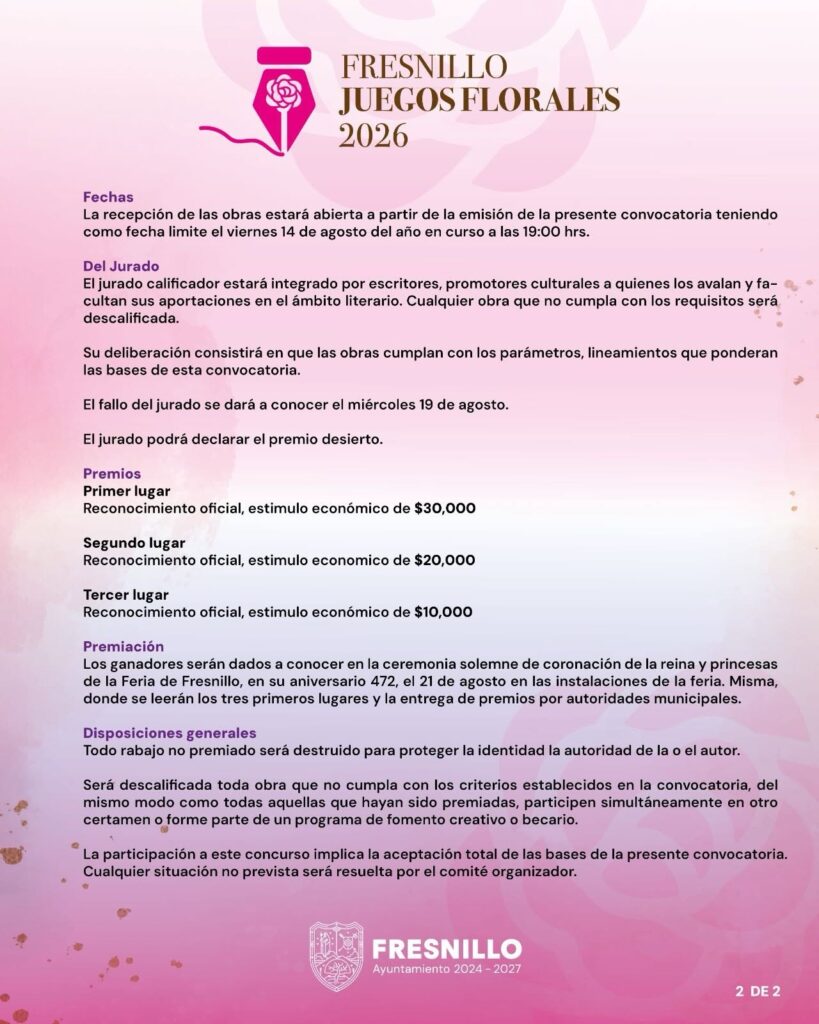 convocatoria juegos florales fresnillo 2026